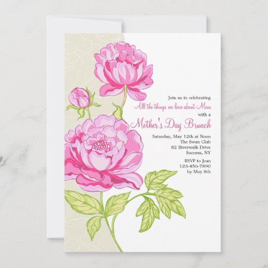Invitation florale de Pink Peonies (Devant)