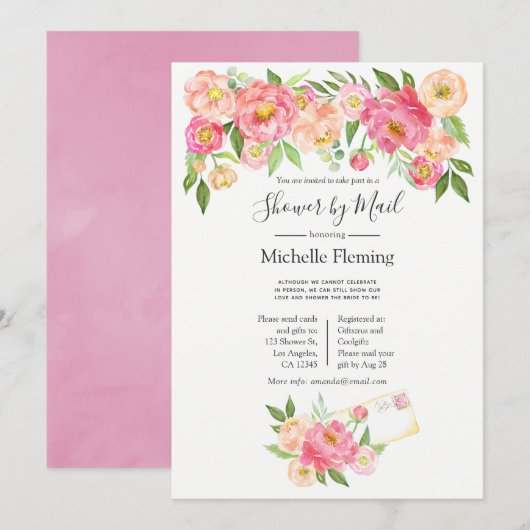 Invitation florale de printemps rose pour mariage (Devant / Derrière)
