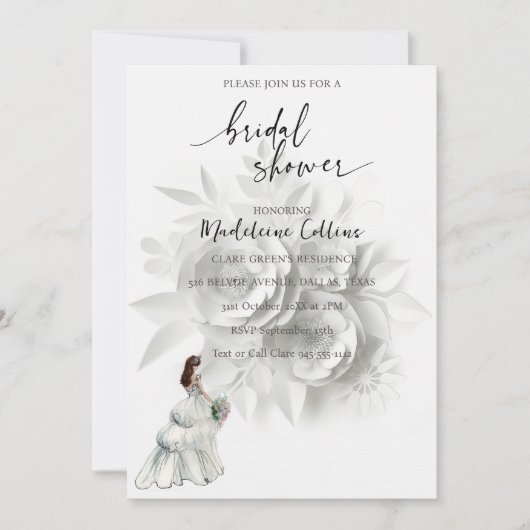 Invitation florale de robe de mariée pour la douch (Devant)