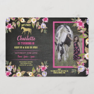 Invitation florale de rose de poney de craie de