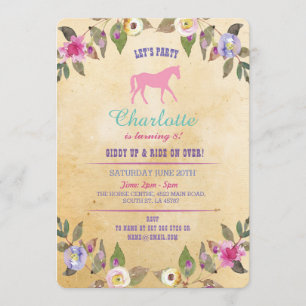 Invitation florale de rose de poney d'invitation
