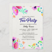 Invitation florale de thé d'anniversaire (Devant / Derrière)