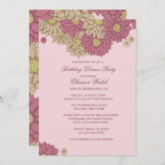 Invitation florale de Zinnias (Devant / Derrière)