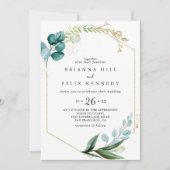 Invitation Florale d'or avec verdure tropicale Mariage Décont (Devant)