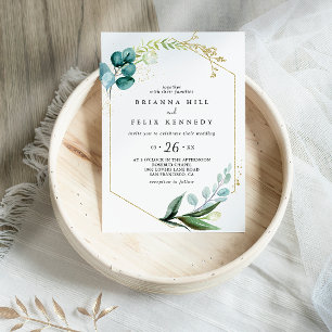 Invitation Florale d'or avec verdure tropicale Mariage Décont