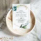 Invitation Florale d'or avec verdure tropicale Mariage Décont