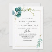 Invitation Florale d'or avec verdure tropicale Mariage espagn (Devant)