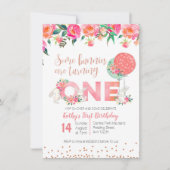 Invitation florale d'or de lapin d'anniversaire (Devant)