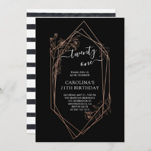 Invitation Florale d'or Rose 21e anniversaire