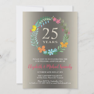 Invitation florale du 25e anniversaire du Mariage 