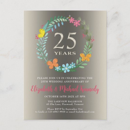 Invitation florale du 25e anniversaire du Mariage (Devant)