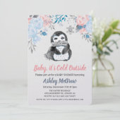 Invitation florale du Baby shower de pingouin (Debout devant)