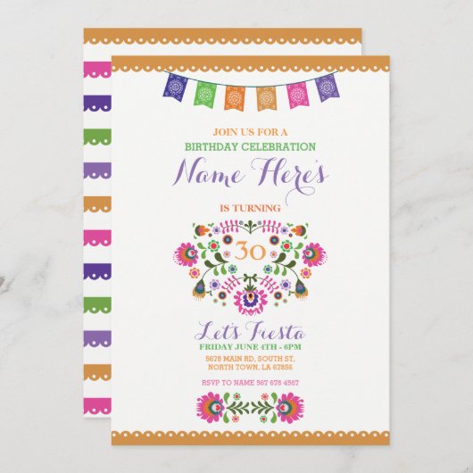 Invitation florale du Mexique de fête (Devant / Derrière)