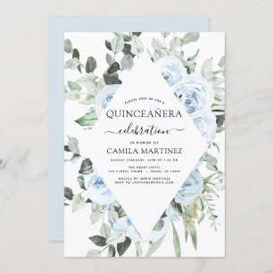 Invitation florale Dusty Blue Quinceañera