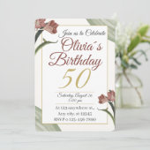Invitation Florale Élégante 50 ans – Fleur dorée e (Debout devant)