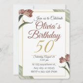 Invitation Florale Élégante 50 ans – Fleur dorée e (Devant)