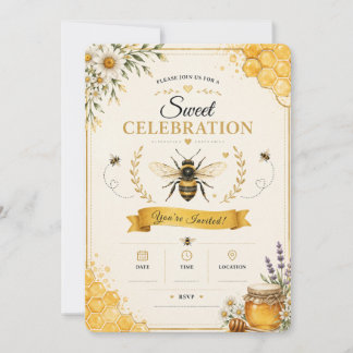 Invitation Florale Élégante Abeille à Miel