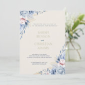 Invitation Florale Élégante avec du Bleu Clair, Ro (Debout devant)