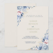 Invitation Florale Élégante avec du Bleu Clair, Ro (Devant / Derrière)
