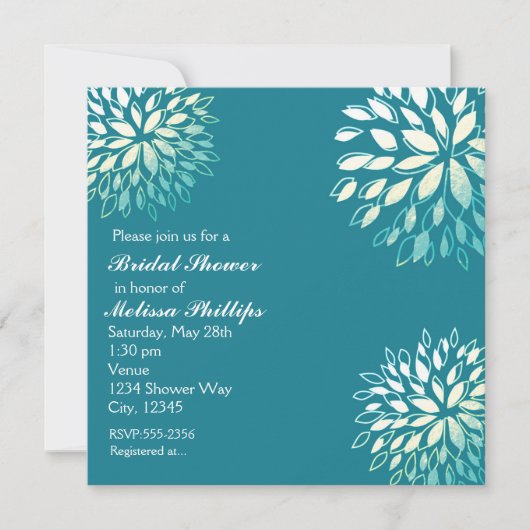 Invitation florale élégante moderne turquoise sarc (Devant)