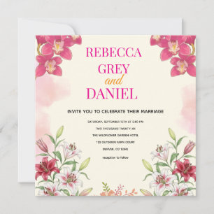 Invitation Florale Élégante Orchidée Rose et Lys