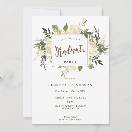 invitation florale ene ivoire de fête de remise (Devant)