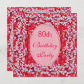Invitation Florale et diamant rouge/rose 80e anniversaire (Devant / Derrière)
