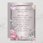 Invitation Florale Et Papillon Rose (Devant / Derrière)