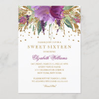 Invitation Florale Étincelante Améthyste pour un S