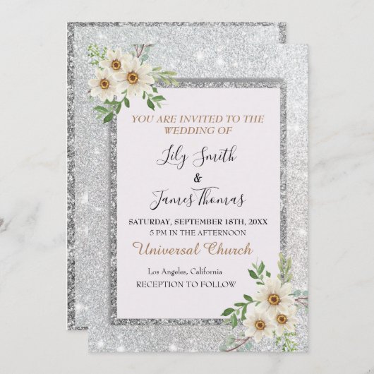 Invitation florale faire-part de mariage-blanc (Devant / Derrière)