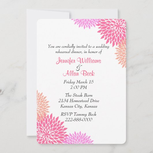 Invitation florale faite sur commande de dîner de (Devant)