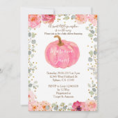 Invitation Florale fille citrouille baby shower aquarelle ros (Devant)