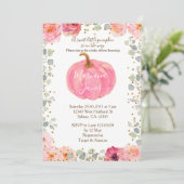 Invitation Florale fille citrouille baby shower aquarelle ros (Debout devant)