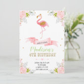 Invitation florale flamant rose (Debout devant)