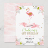 Invitation florale flamant rose (Devant / Derrière)