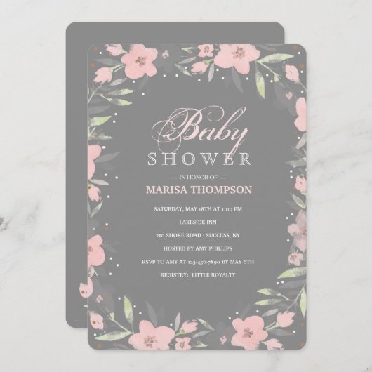 Invitation florale grise (Devant / Derrière)