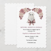 Invitation florale Halloween Coquette rose (Devant / Derrière)