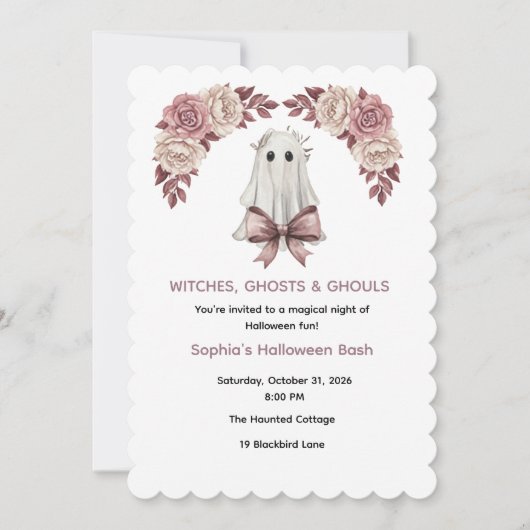Invitation florale Halloween Coquette rose (Devant)