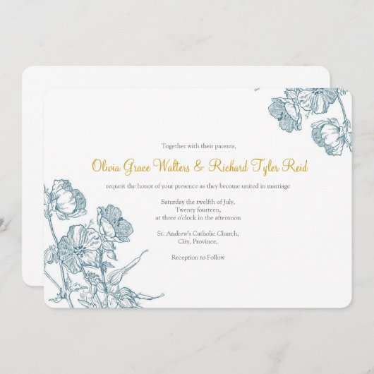 Invitation florale horizontale de 5 po x 7 po (Devant / Derrière)