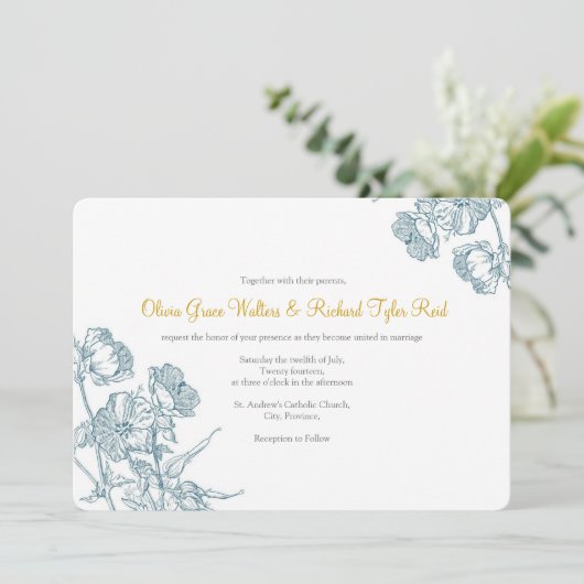 Invitation florale horizontale de 5 po x 7 po (Debout devant)