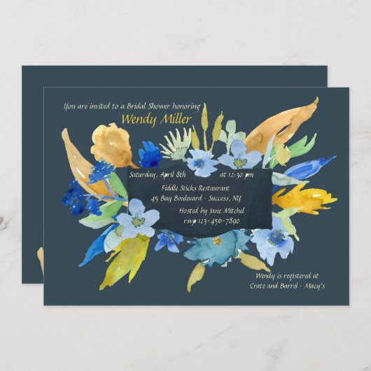 Invitation Florale Indigo (Devant / Derrière)