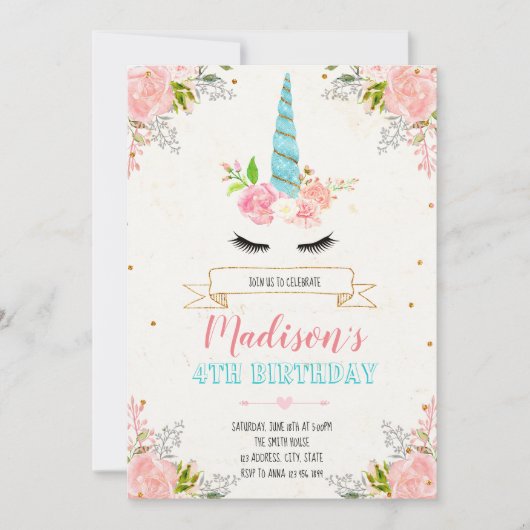 Invitation florale licorne (Devant)