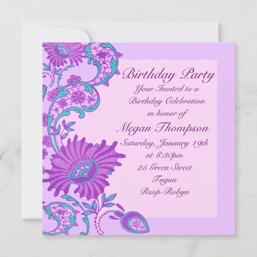 Invitation florale luxuriante rose et pourpre (Devant)