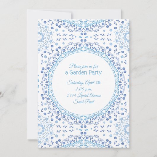 Invitation florale Mandala bleu clair (Devant)