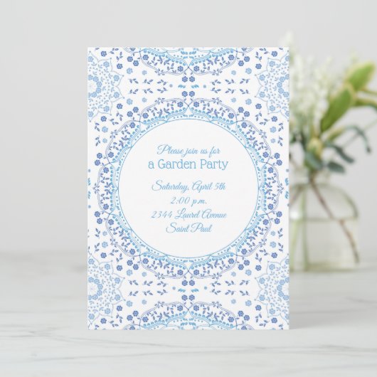 Invitation florale Mandala bleu clair (Debout devant)