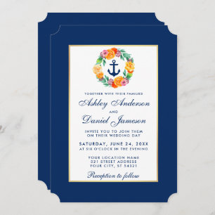 Invitation florale Mariage bleu marine B
