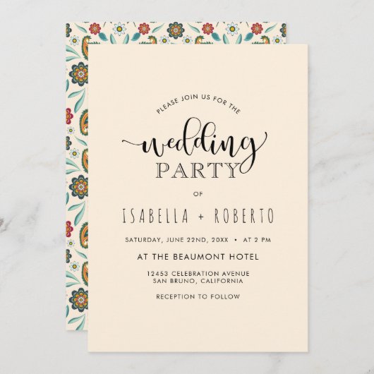 Invitation florale | Mariage coloré Boho Batik (Devant / Derrière)