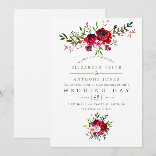 Invitation Florale mariage de automne (Devant / Derrière)