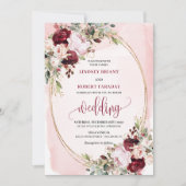 Invitation Florale Moderne Boho Bourgogne Rose Gol (Devant)