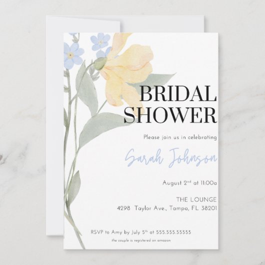 Invitation Florale moderne de douche nuptiale (Devant)
